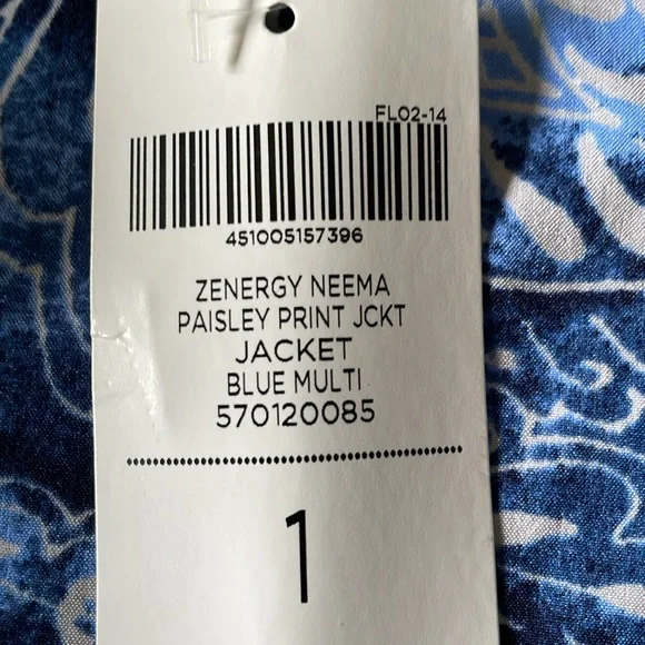 CHICO’S ZENERGY Jacket NEEMA Blue Paisley Zipper Front Lightweight NWT Size 8 - Picture 9 of 12